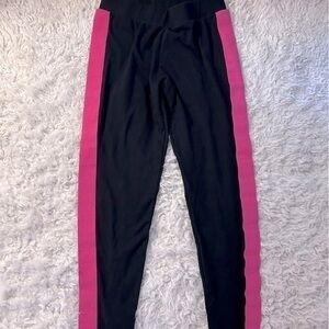 Fila leggings, black with logo embossed pink outer seam, Size XS